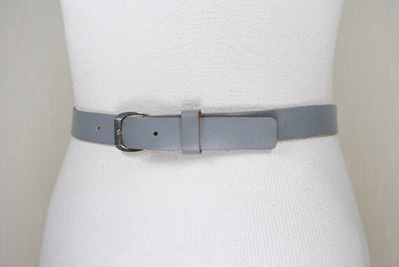 Skinny Gray Leather Belt for Women. Light Grey Tr… - image 3