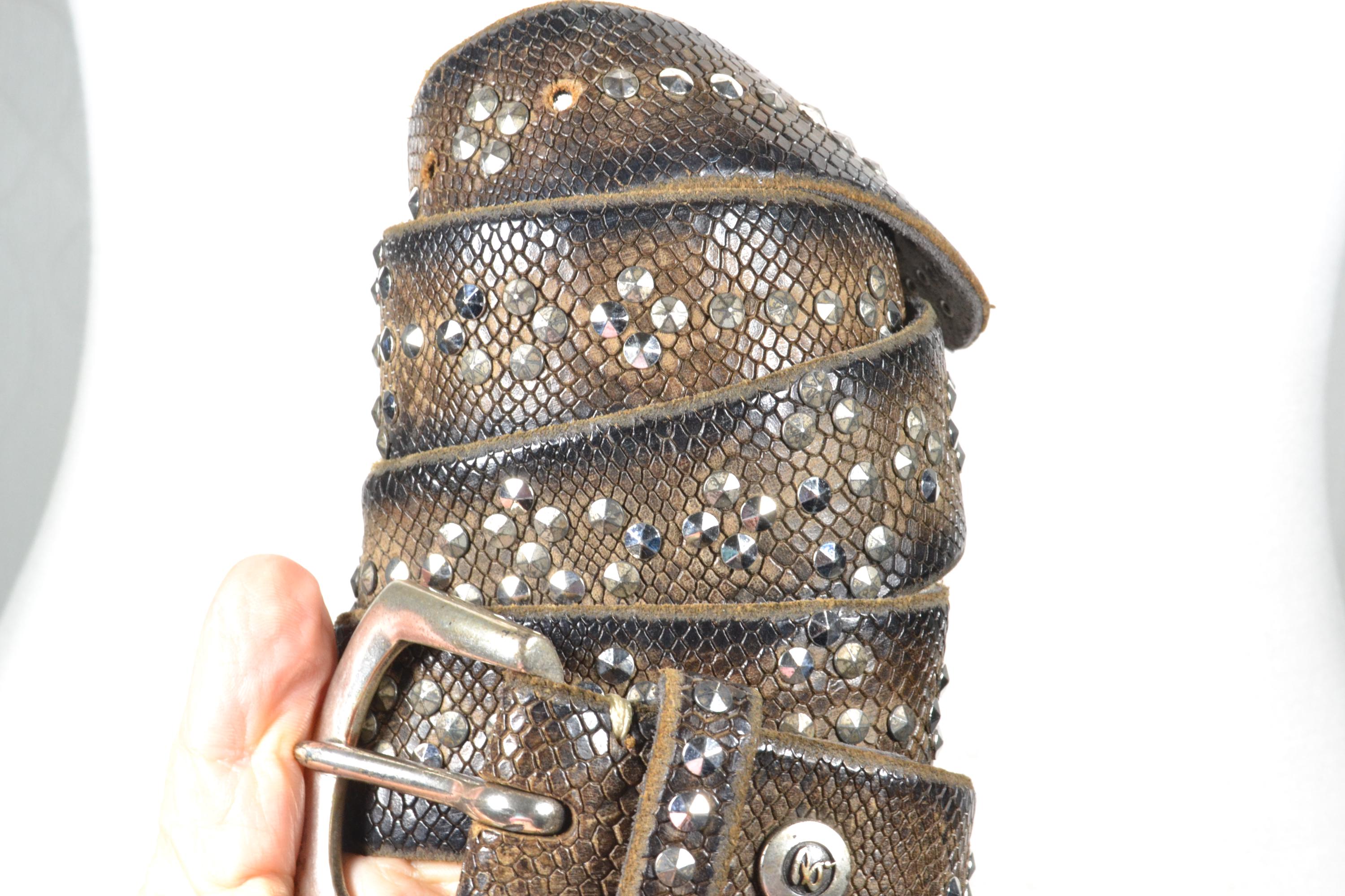 Vintage‎ Cognac Brown Snakeskin Belt with Ornate Silver Oval Buckle Western Boho Western Cowboy Belt Cognac Snake Pattern Leather Overlay  main image 3
