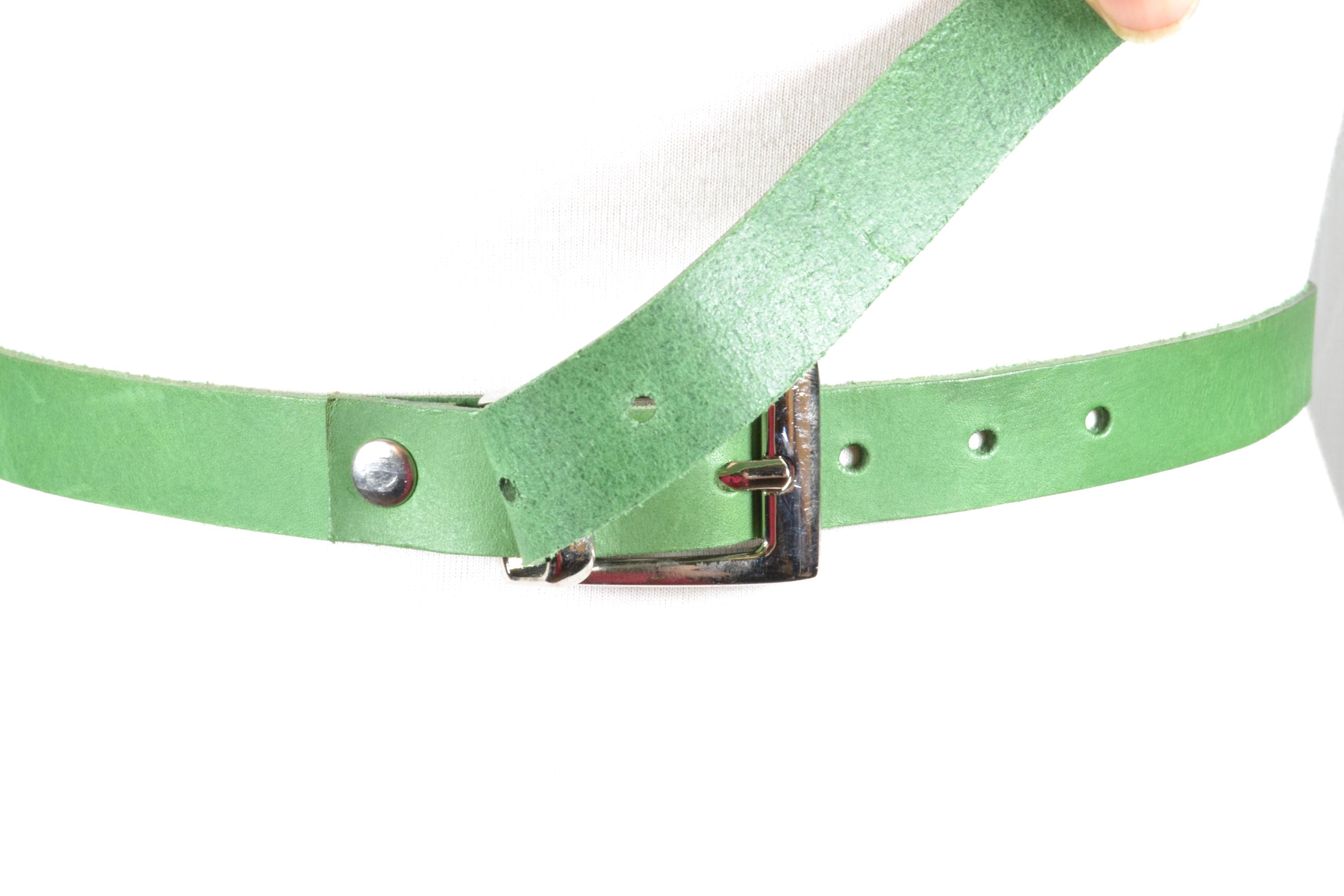 Vintage Skinny Green Leather Belt: Silver Buckle, 90s Y2K - Etsy display picture 2