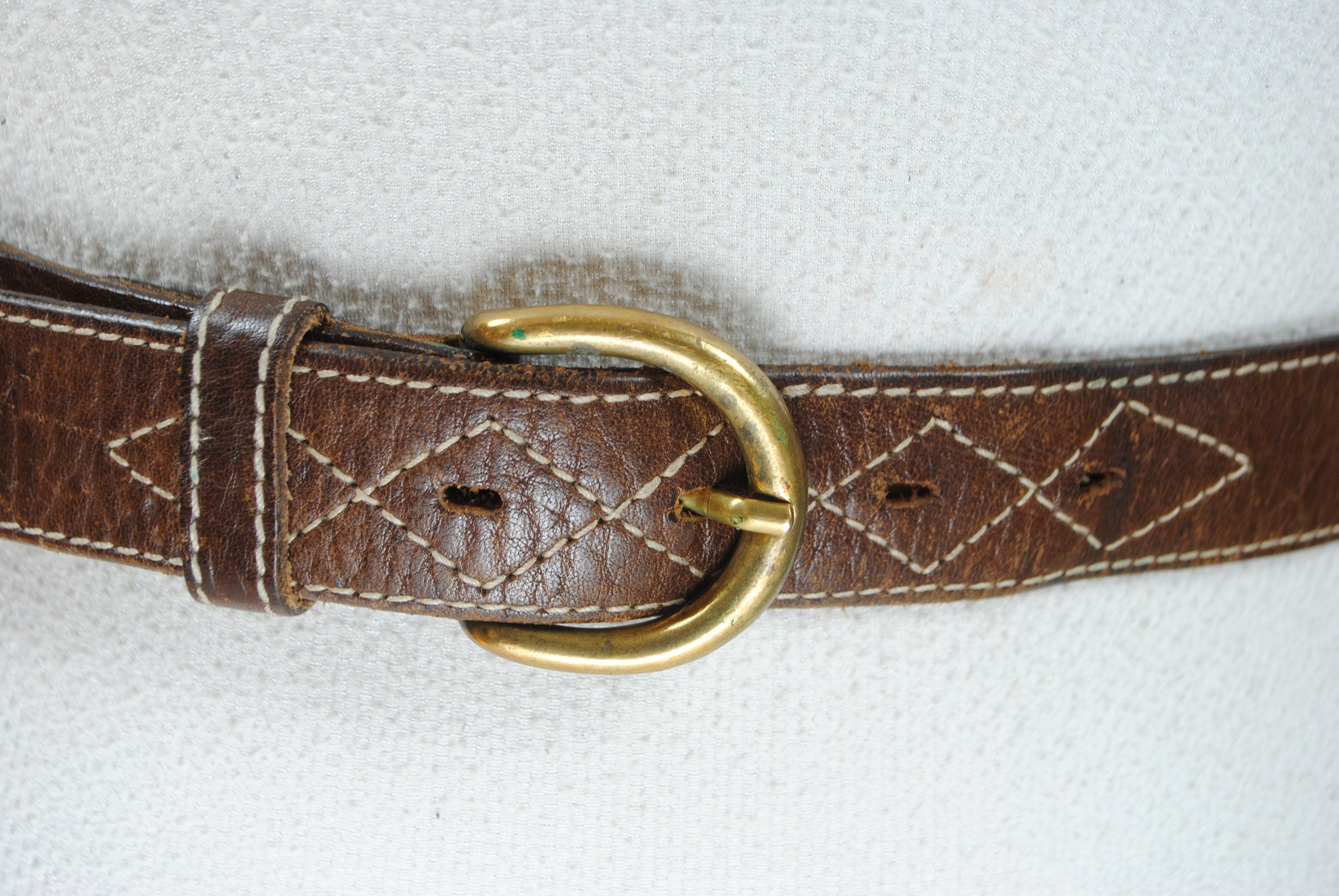 Vintage Leather Stitched Western Boho Belt Buckle Unisex Streetwear Brown Tan Vintage Tan Leather Belt: Brass Buckle, Boho Hippie Style - Etsy main image 2