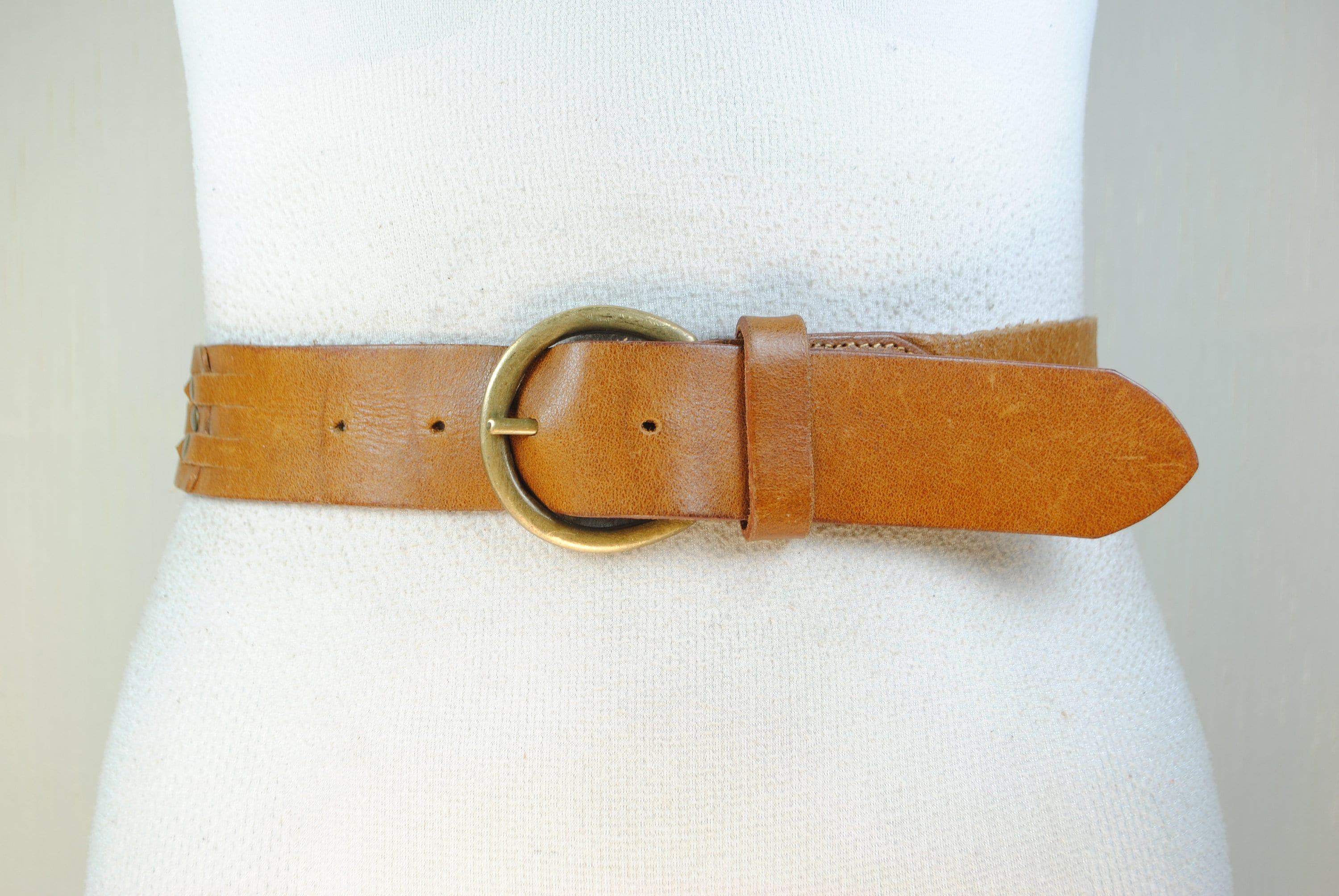 Vintage Leather Braided Cutout Belt in Tan with Gold Buckle Our Legacy - 2 Cm Braided Belt Hot Yellow Leather main image 3