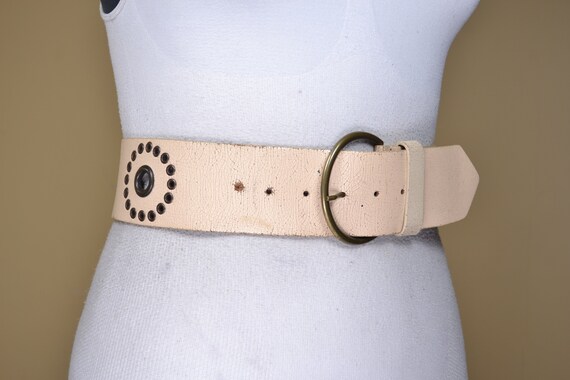 Beige Bronze Riveted Leather Belt for women - image 1