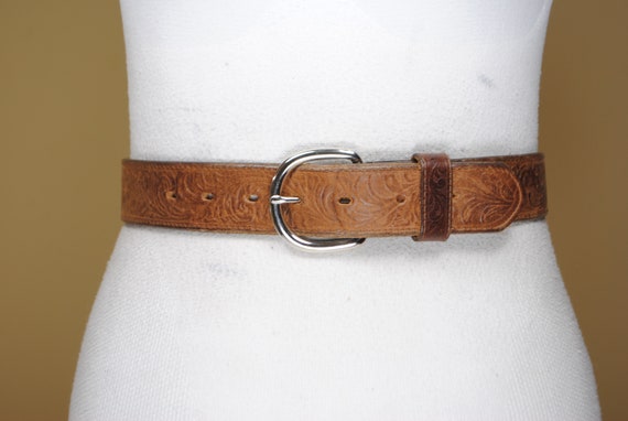 Tooled Leather Belt. Engraved belt, Western Cowgi… - image 1