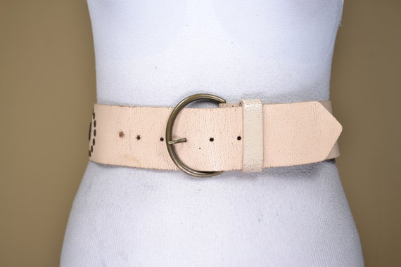 Beige Bronze Riveted Leather Belt for women - image 10