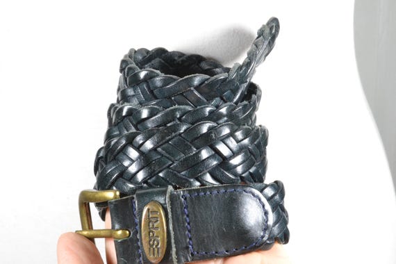 Vintage ESPRIT Black Braided Leather Belt: Woven Brass  display picture 3