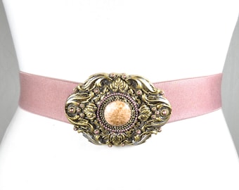 Cinturón elástico burdeos: cintura alta bohemia con hebilla decorativa
