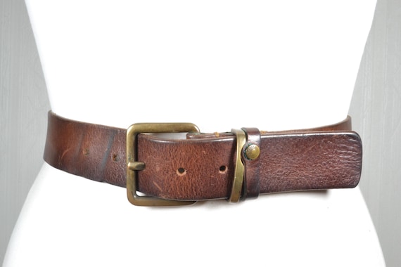 Vintage Brown Leather Belt: Unisex Brass Buckle, Rustic  display picture 3