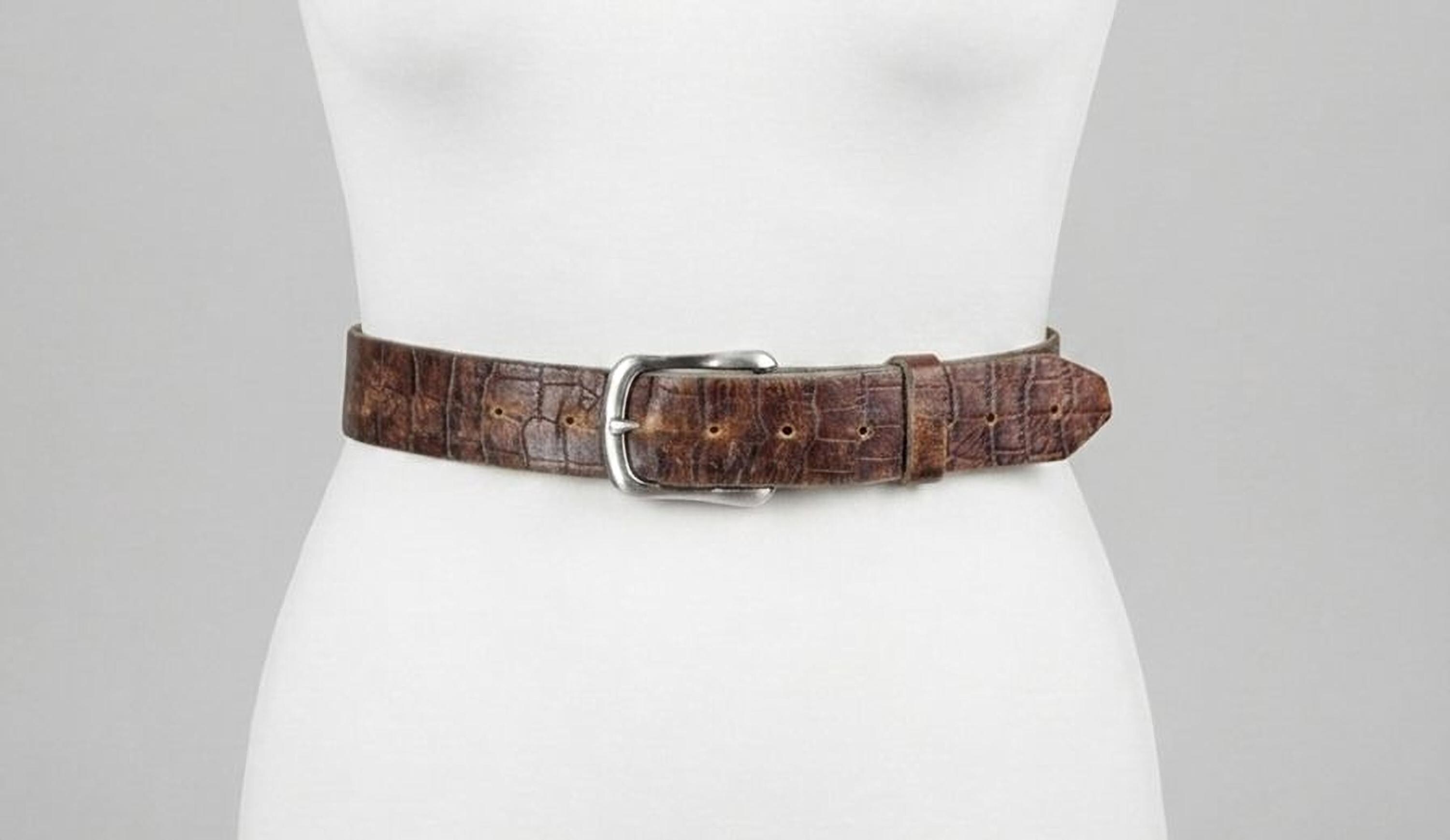 Vintage Barse Brown Leather Belt Croco Silver Classic Crocodile Belt in Brown main image 2