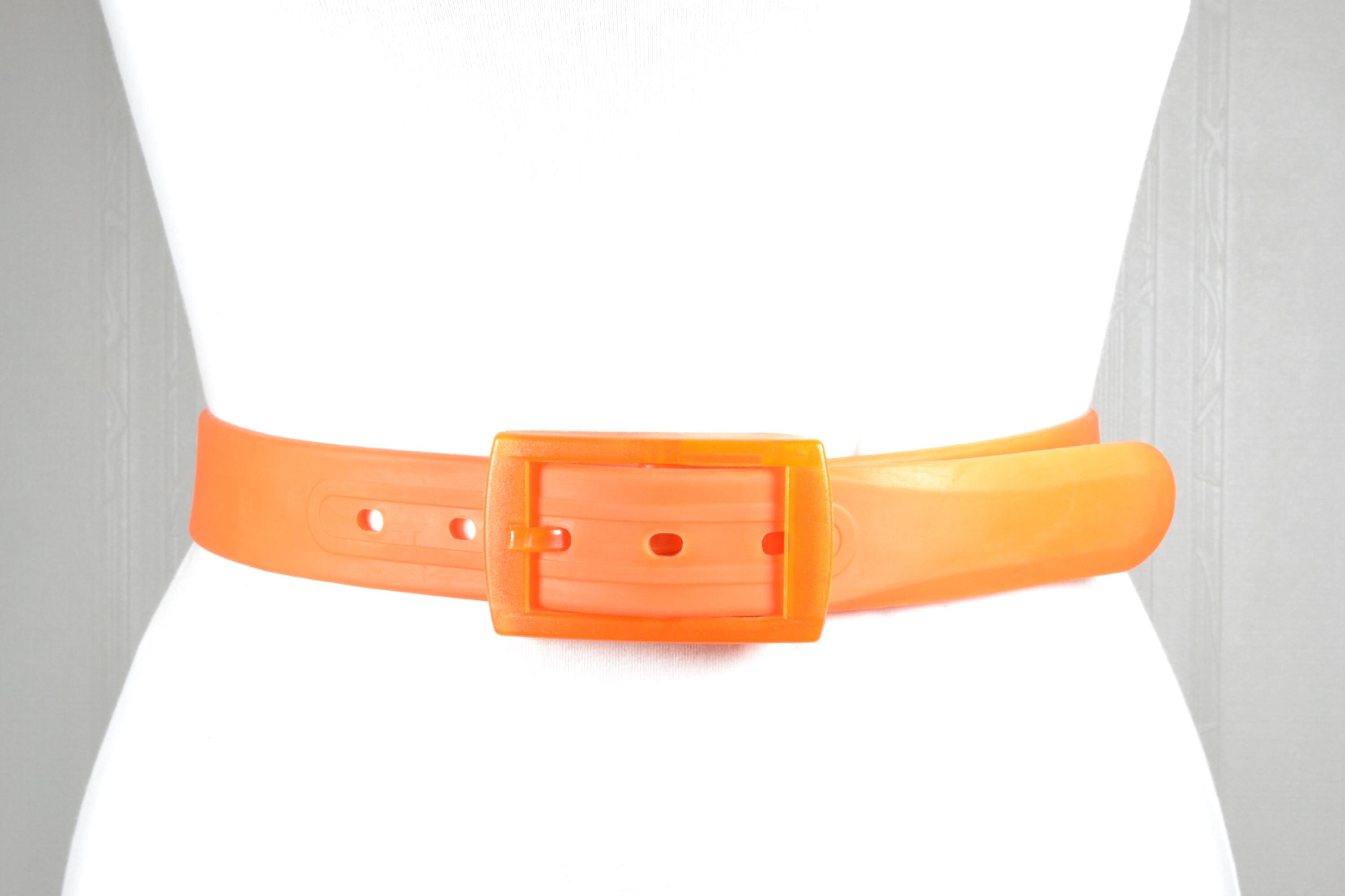 Vintage Orange Vinyl Belt: 70s Retro Wide Buckle Accessory 