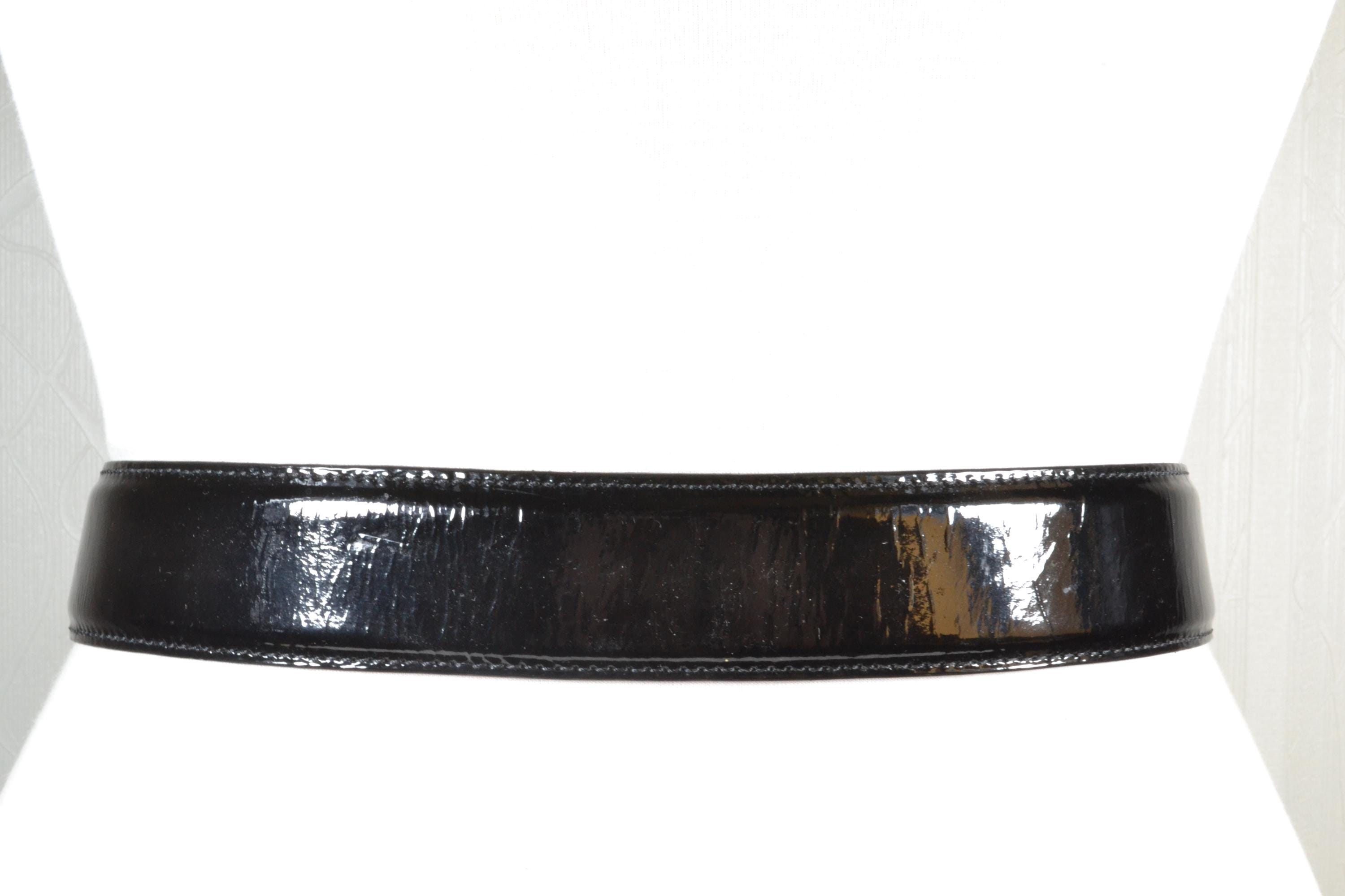 Black Patent Leather Belt for Women, Wide Square Buckle With  display picture 1