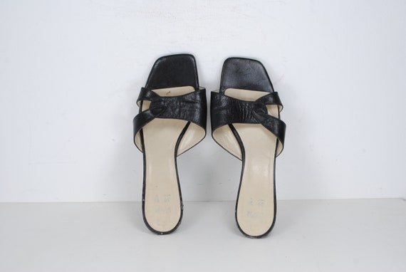 1990s minimalist black mules with square block he… - image 5
