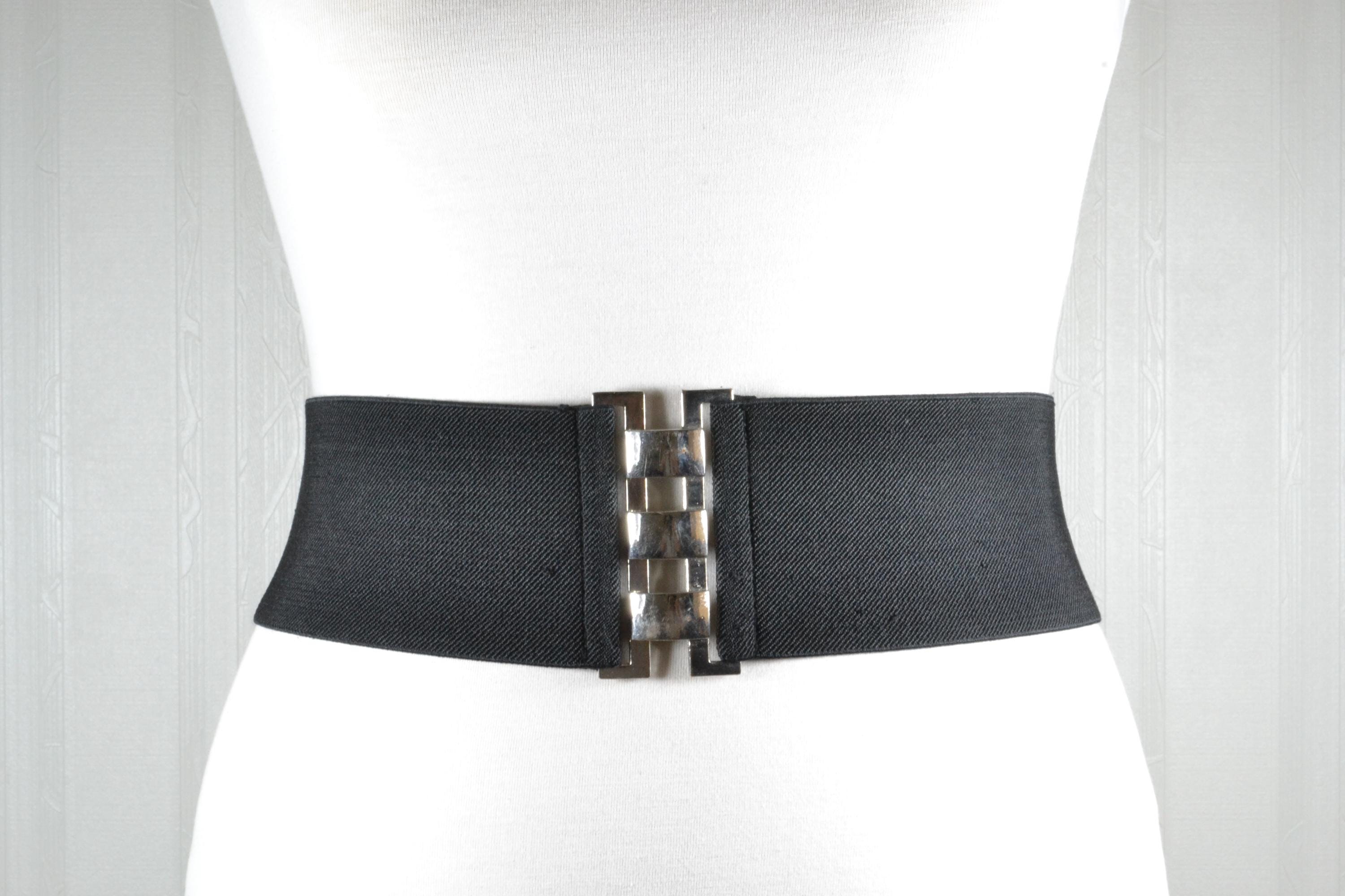 Women Corset Wide Stretch Waspie Elastic Waist Belt with Black Buckle Silver Corset Waspie Elastic Belt - Black – BlackButterfly main image 2
