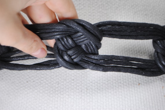 Wide black braided belt with big knots - image 2