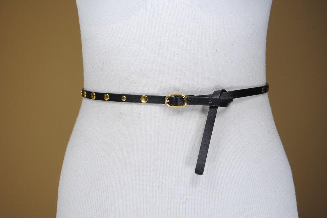 90s 3437 Black Studded Leather Belt for Women - Etsy