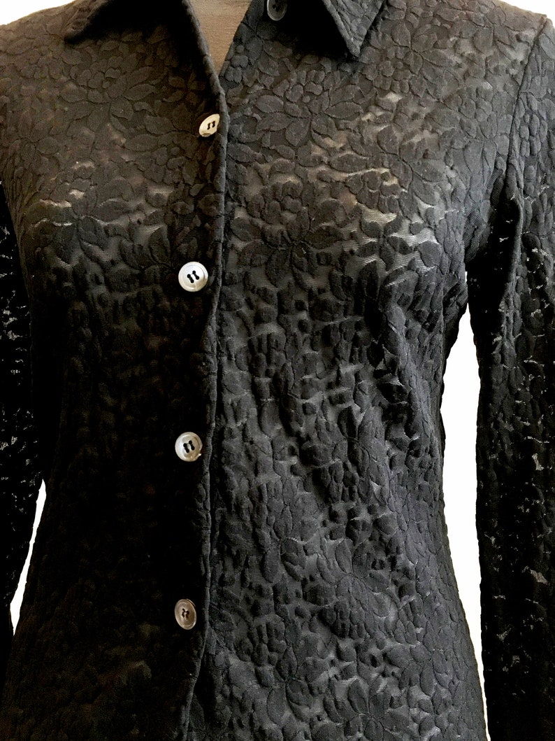Black see through lace blouse long sleeve size M