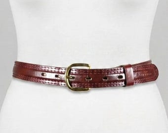 小物 vintage lether narrow belt burgundy Vintage Narrow Burgundy Maroon Red Leather Belt - Etsy