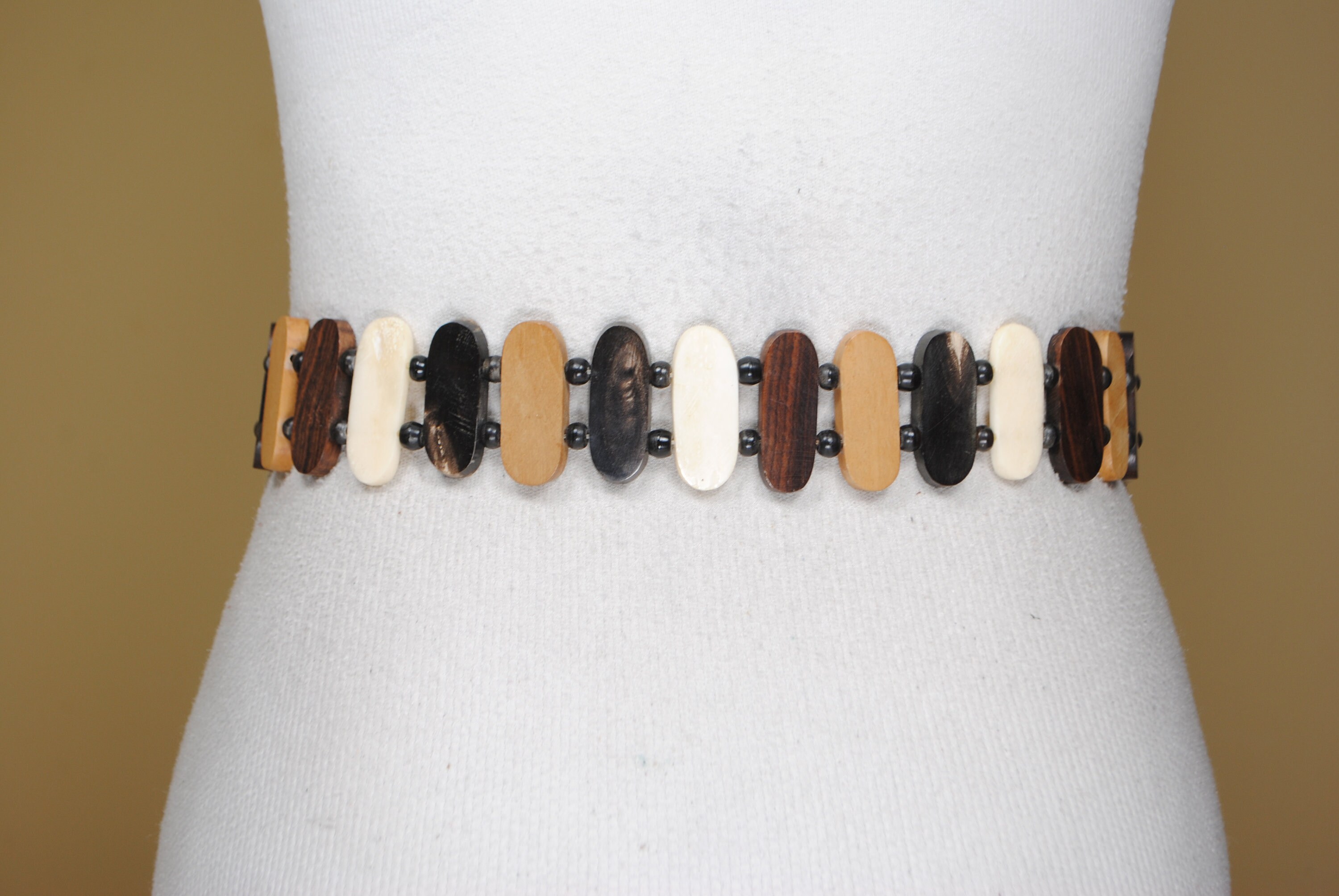 Vintage Wood & Bone Tie Belt With Black Fringe - Etsy display picture 3