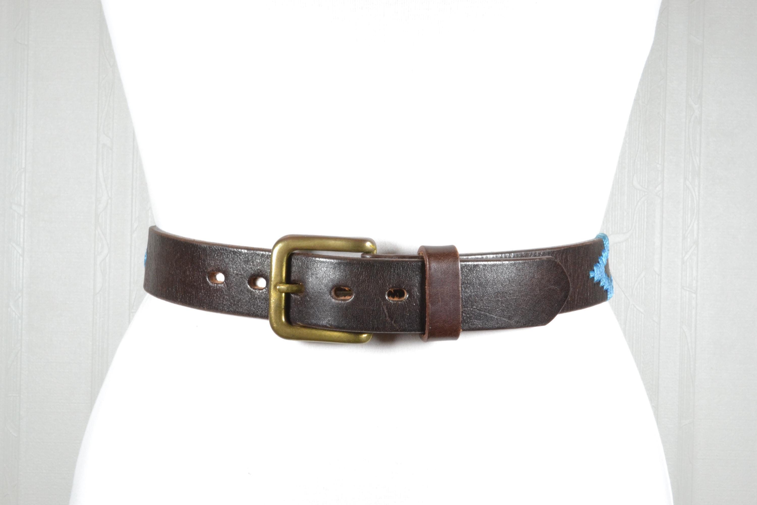 VINTAGE VTG Brown Leather blue/gold embroidered Belt w/ long leather tassles Brown Leather 1970s Vintage Belts for sale | eBay main image 2