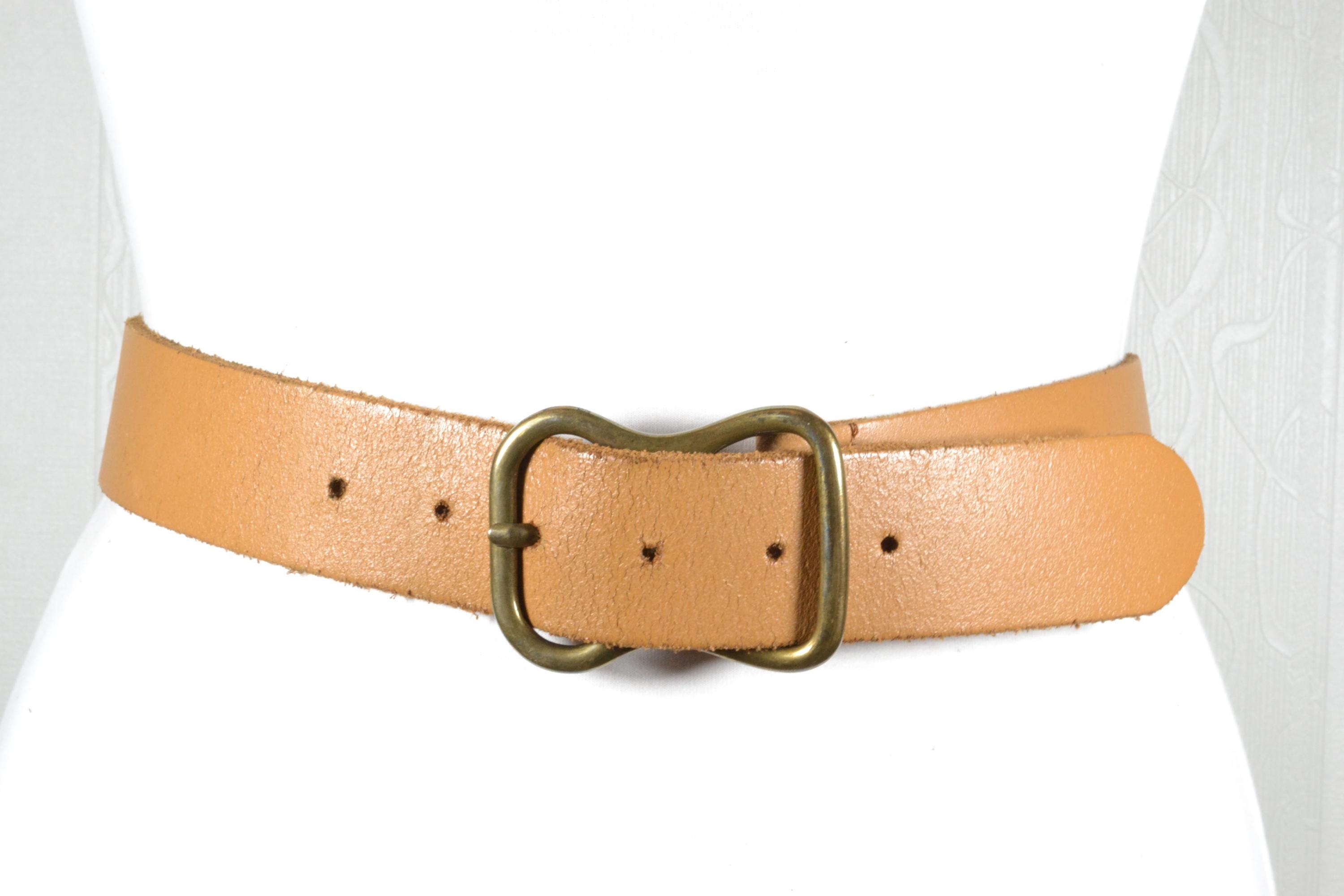 Tan Leather Belt With Brass Buckle: Minimalist Wide Waist  display picture 1