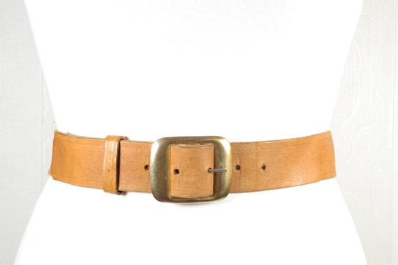Handmade vintage leather Brown Textured Belt with Gold brass Buckle S/M Men main image 4