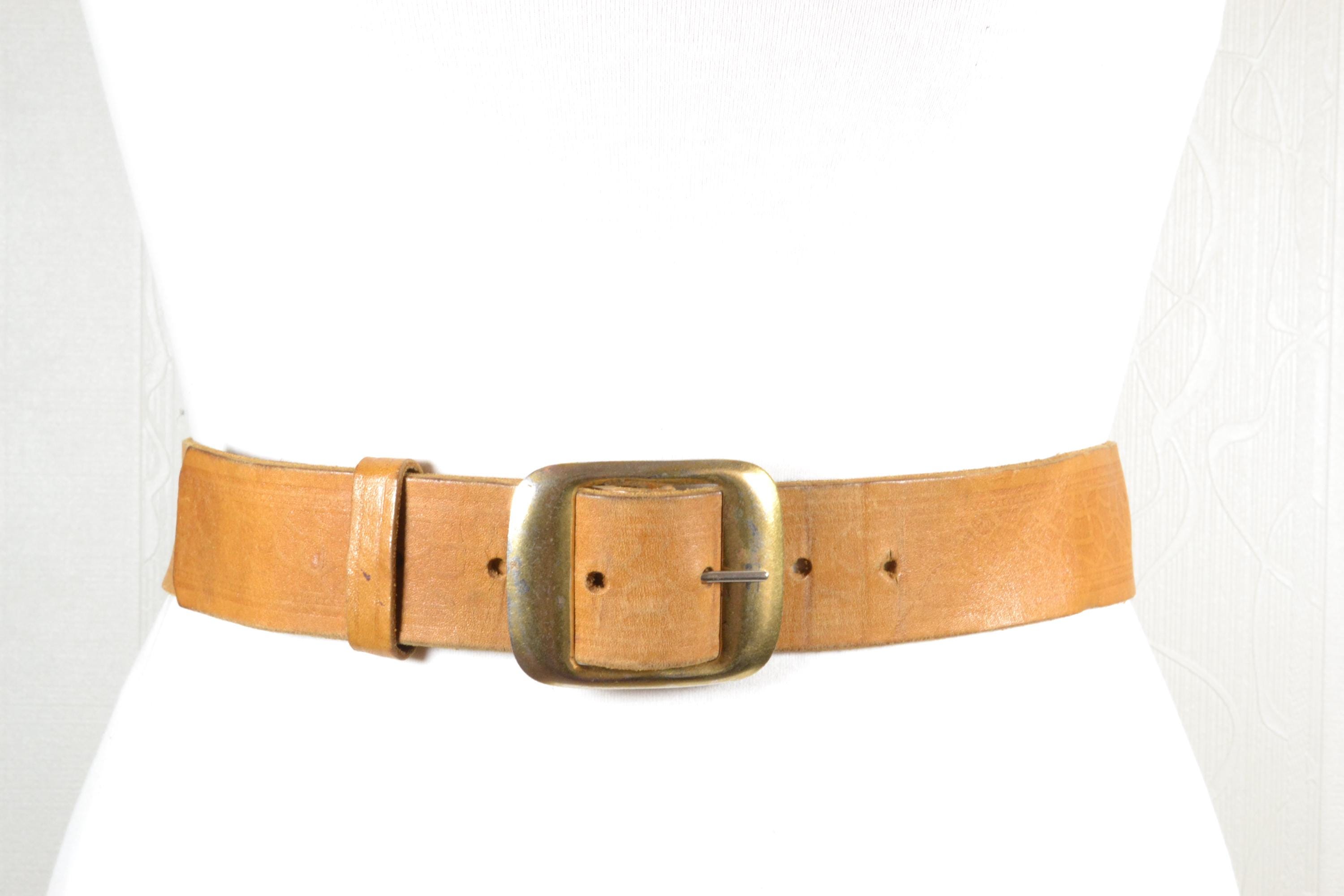 Vintage Tan Leather Belt: Brass Buckle, Boho Hippie Style - Etsy