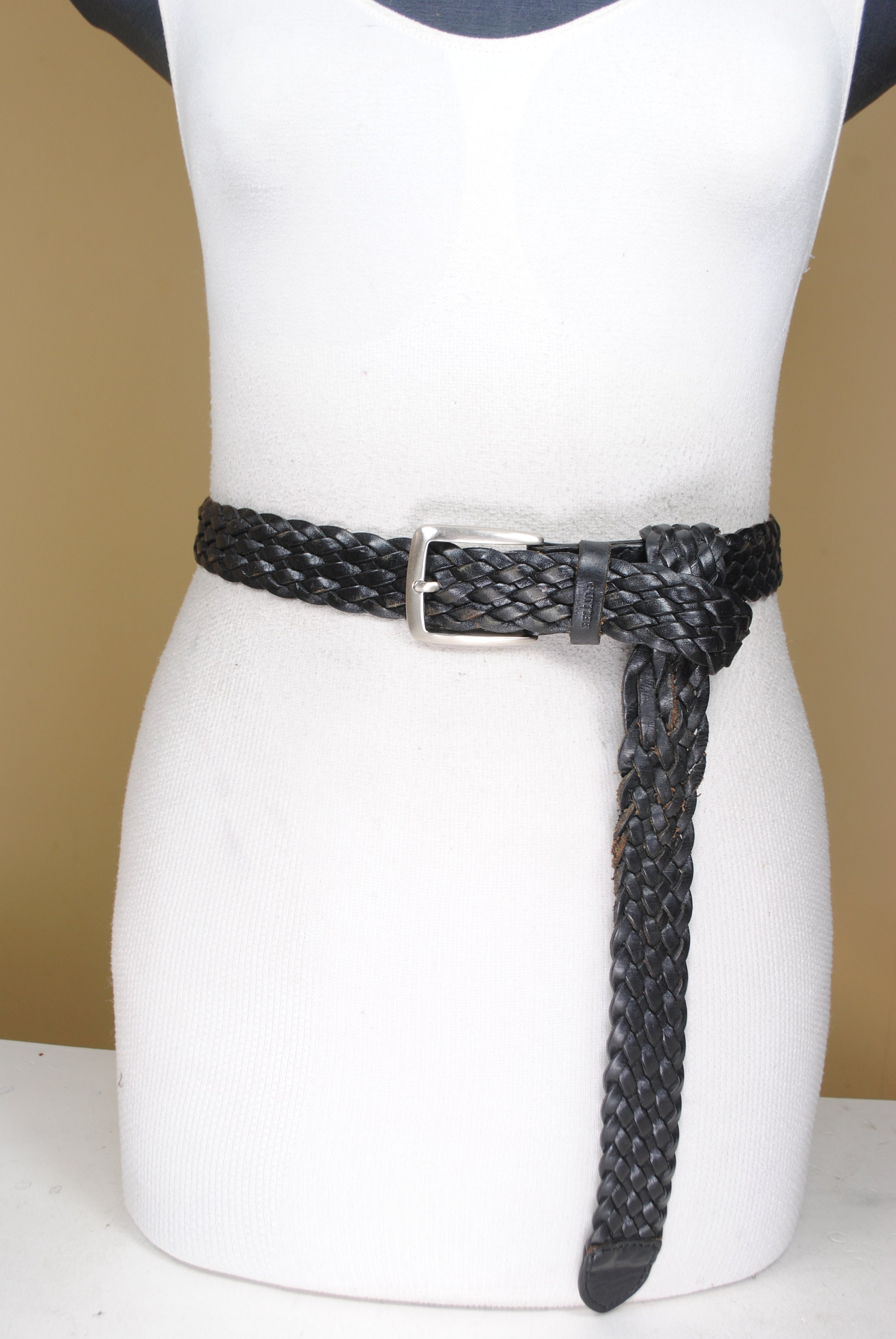 Black Woven Leather Belt: Wide Braided Design - Etsy