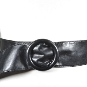 Vintage Black Leather Belt, Soft Wide Leather Belt with Round Buckle, Statement Belt for Women, Retro Belt for Vintage Outfits