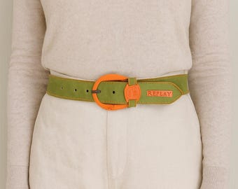 Wide Olive Green Belt With Orange Buckle (39 display picture 3