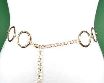Vintage Gold Chain Belt for Women, Elegant Metal Ring Body Chain, Chunky Gold Belly Link Belt, Blingy Gold Waist Belt