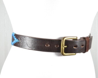 Vintage Western Wide Leather Belt Star Buckle Geometric Boho Waist Vintage Pink Leather Belt With Stars and Antique Metal  main image 4