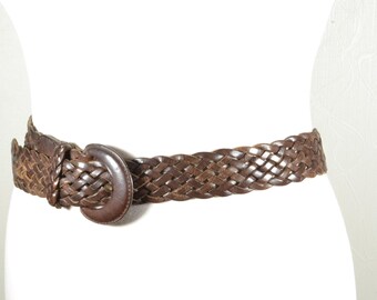 Vintage Chocolate Brown Braided Leather Belt With Round  display picture 1