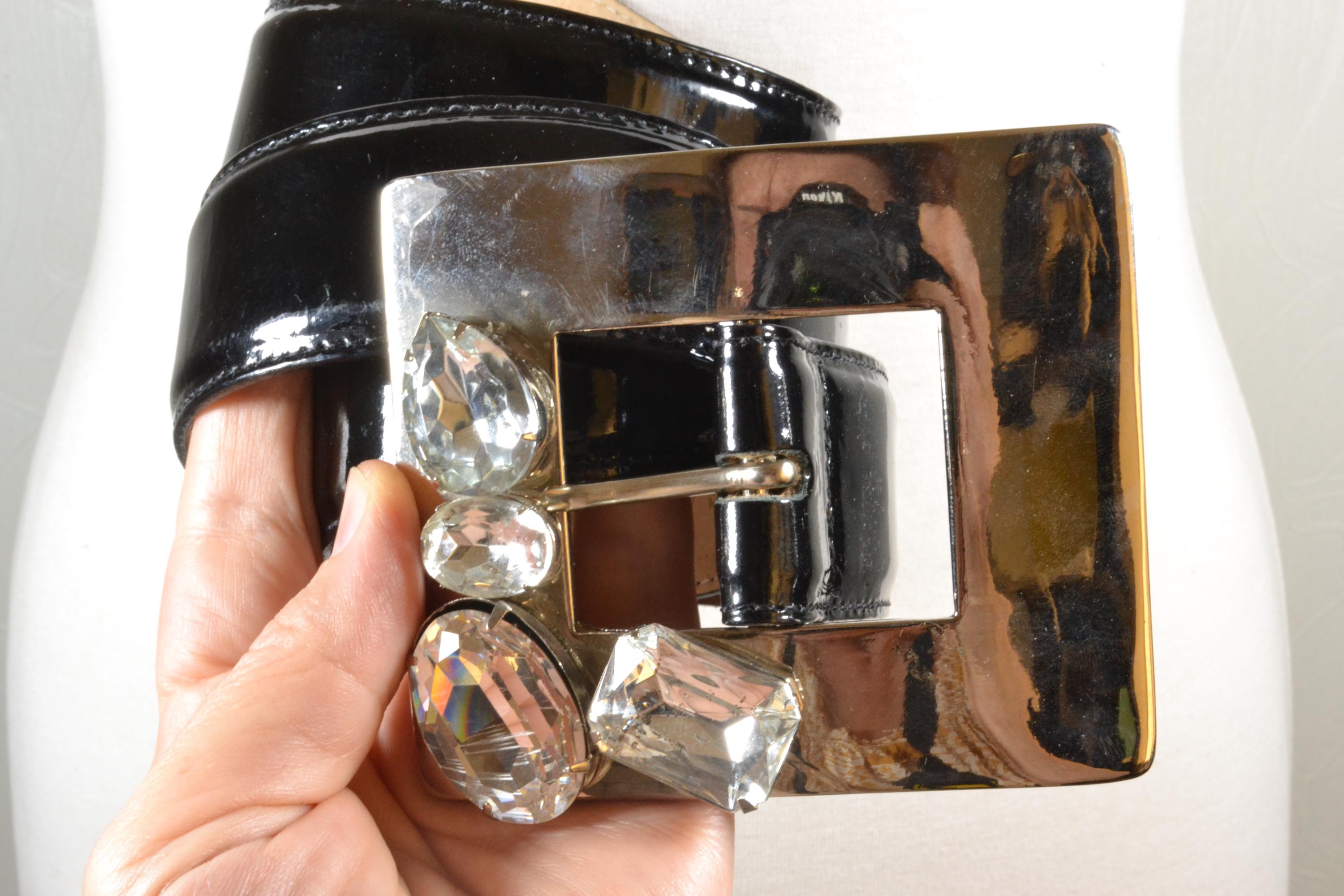 Wide Black Patent Leather Waist Belt with Polished Buckle Vaquera Wide Patent Leather Waist Belt - Black Belts  main image 4