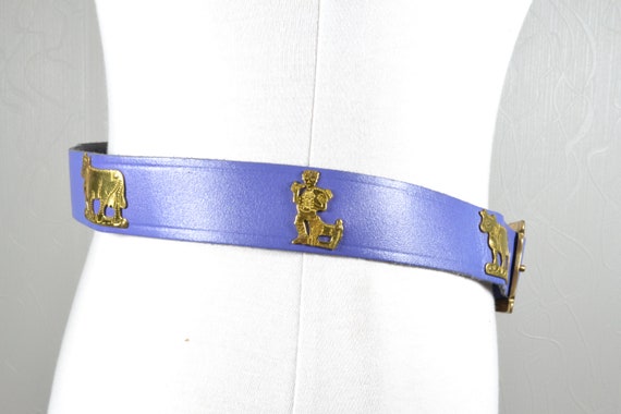 Vintage Blue leather button shaped funky belt with gold hardware 80 main image 4