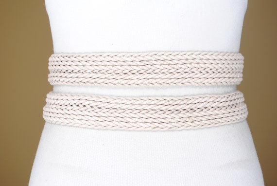 80s  25"-29" Wide Beige Cotton Belt for Women wit… - image 6