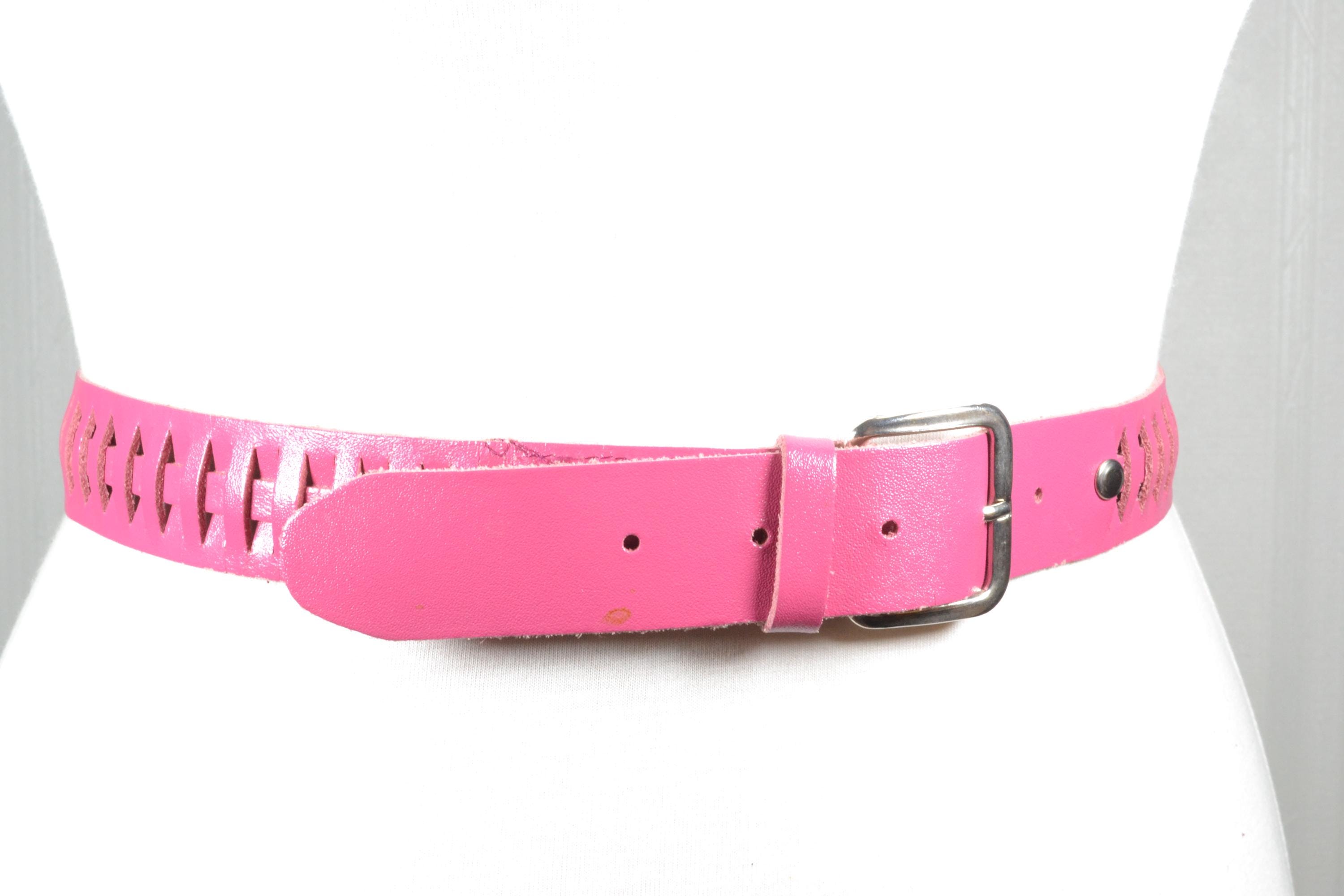 Hot Pink Leather Belt: Woven Detail Retro Waist Belt - Etsy