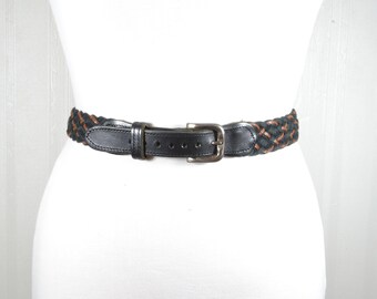 Cinturón de cuero trenzado negro: diseño tejido, cintura ajustable