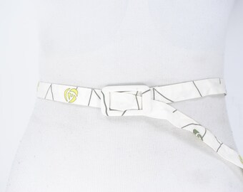 70s 39'' Vintage Fabric Floral White Belt for Women with White Covered Buckle