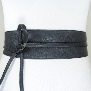 Black wide obi belt for women