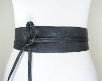 Black wide obi belt for women