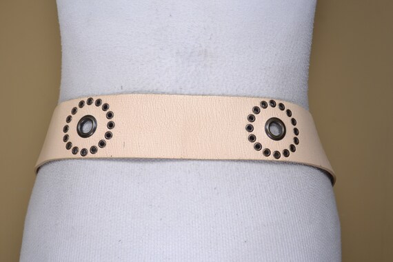 Beige Bronze Riveted Leather Belt for women - image 8