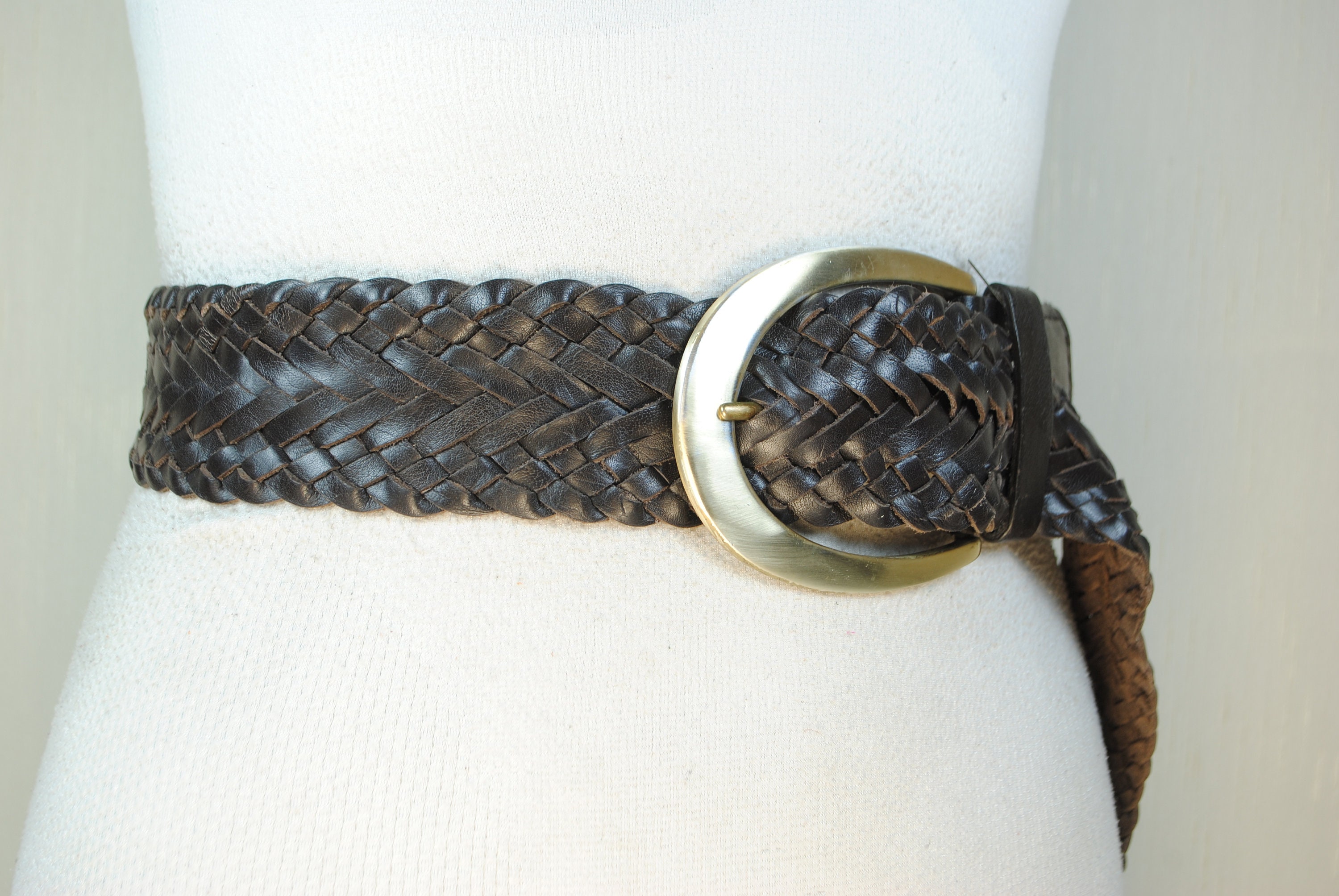 Black Braided Leather Belt: Wide Women