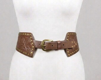 Vintage Streets Ahead Brass Studded Leather Belt Made in USA- size S Mia Heart Belt - Vintage Brass Heart and Leather Statement  main image 4