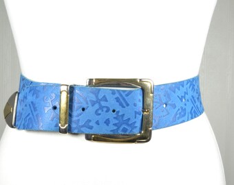 Vintage Pastel Blue Leather V-shaped Asymmetrical Belt - Etsy display picture 2