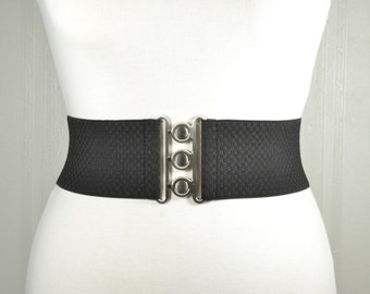 Black Wide Elastic Waist Belt With Silver Clasp for Women - Etsy display picture 1
