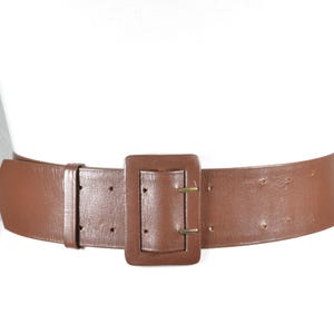 Wide Brown Leather Belt for Women, Vintage Rectangular Buckle Belt, Retro Boho Hippie Hipster Waist Belt, 70s 80s Elegant Brown Belt