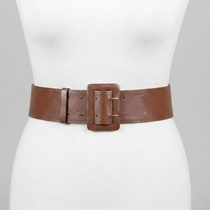 Vintage Wide Brown Leather Belt: 80s Rectangular Buckle, Size 35