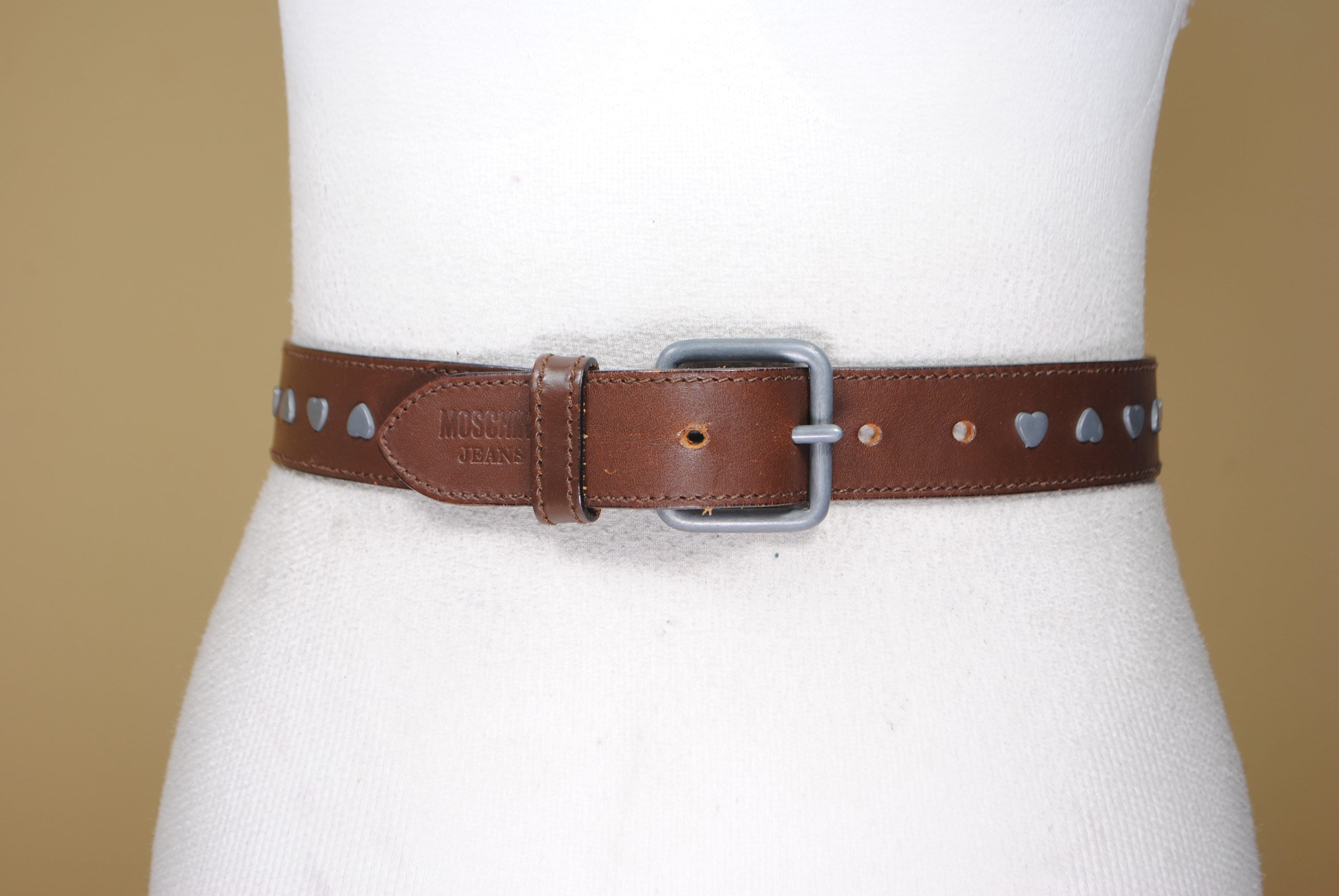 Vintage Moschino Jeans Belt: Brown Leather Heart Decor - Etsy