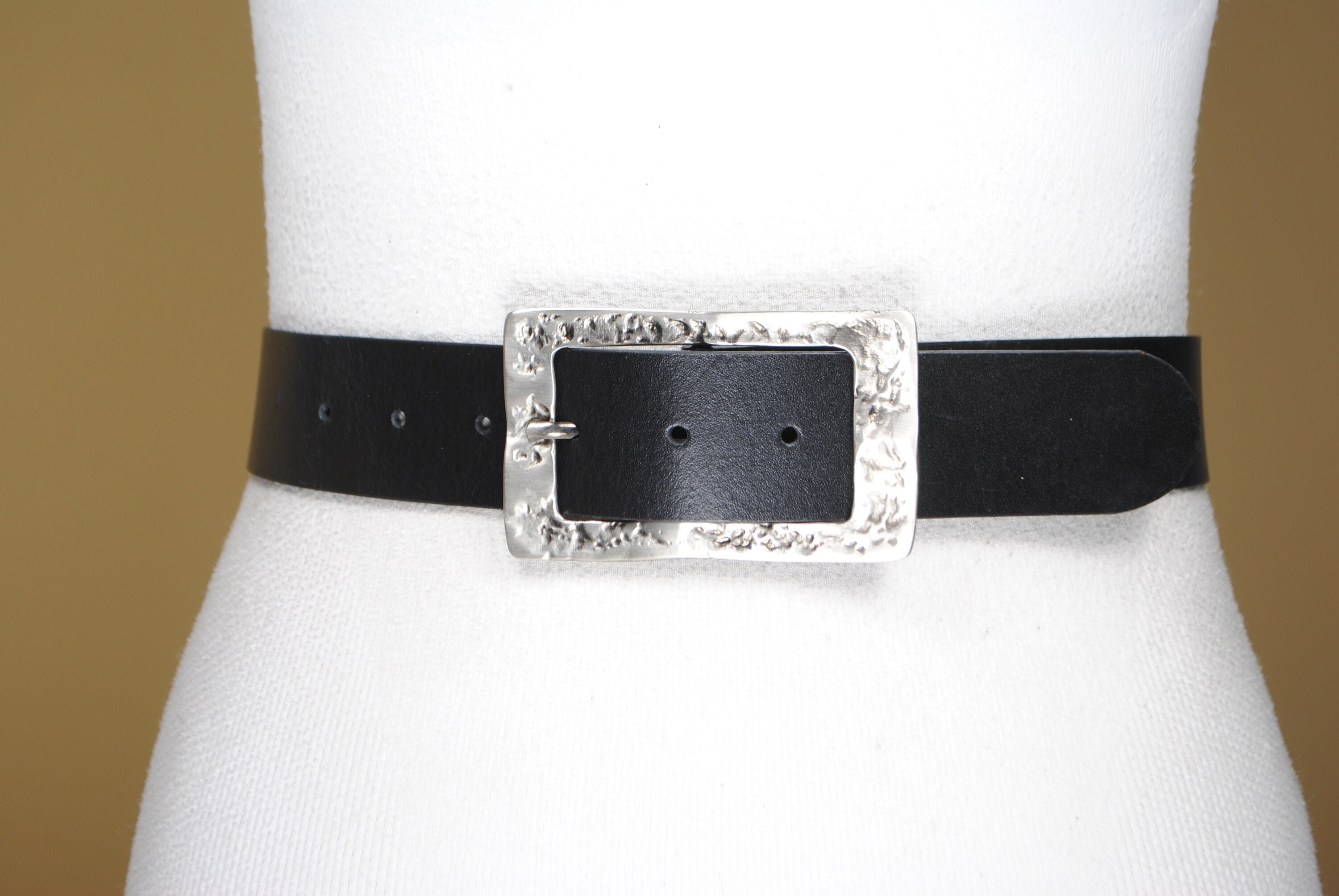 Silver Large Black Waist Belt Plain Black Leather Belt With Silver