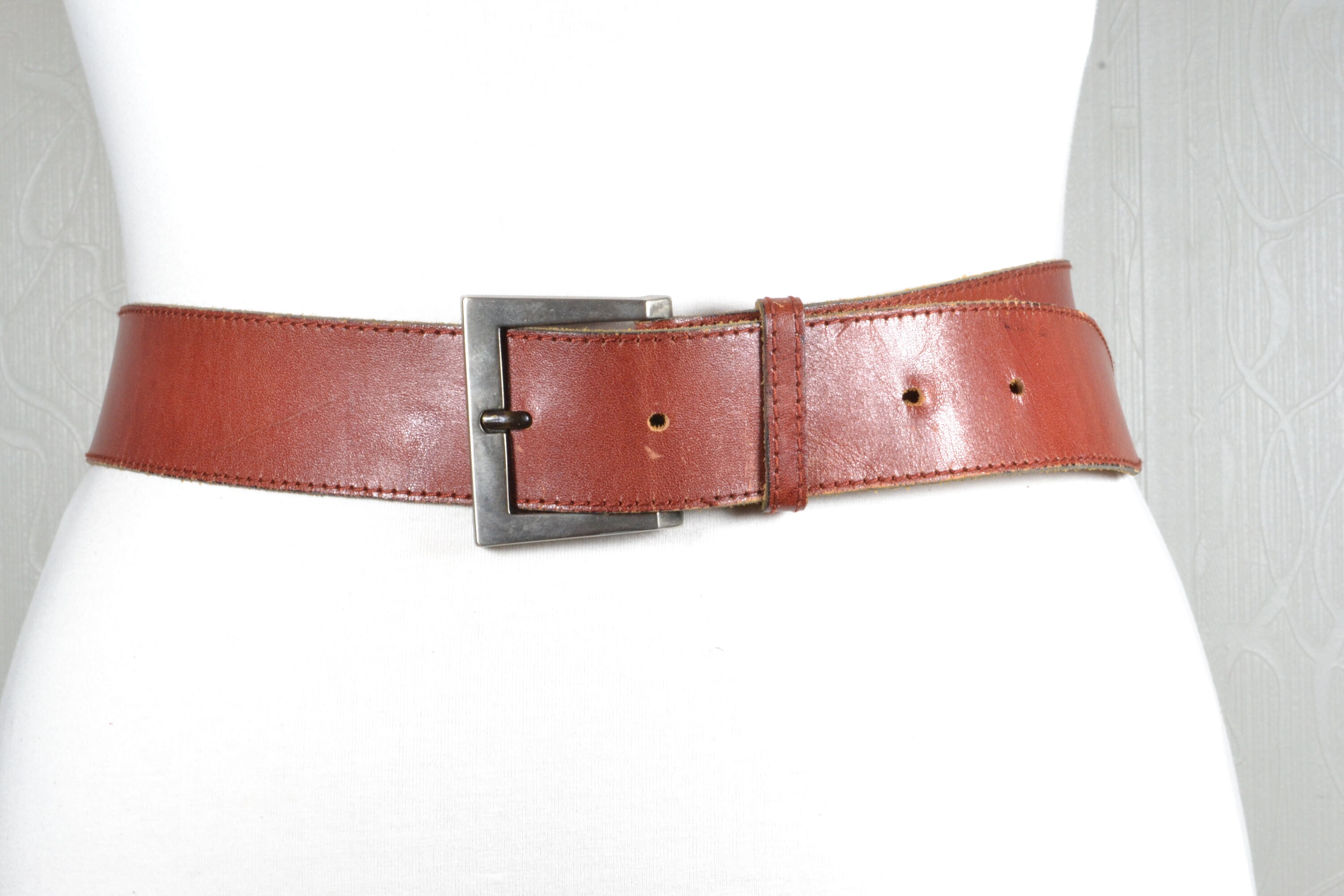 Brown Leather Belt for Women, Vintage Brown Belt, Wide Brown