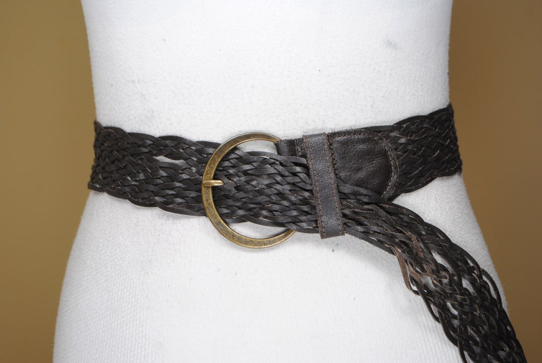 Braided Leather Belt: Distressed Chocolate Brown Boho 